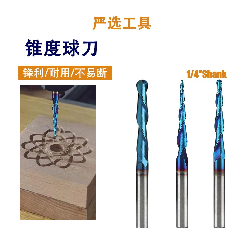 Двусторонний конический шаровой фрезер с верхним вращением, нано-синий 3D-гравировальный фрезер с ЧПУ, твердосплавный фрезер для деревообработки