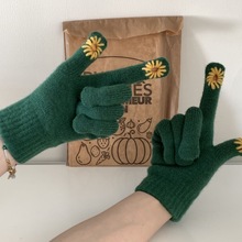 手套小菊花~韩国ins博主同款早秋图案分指可爱针织毛线漏指可触屏