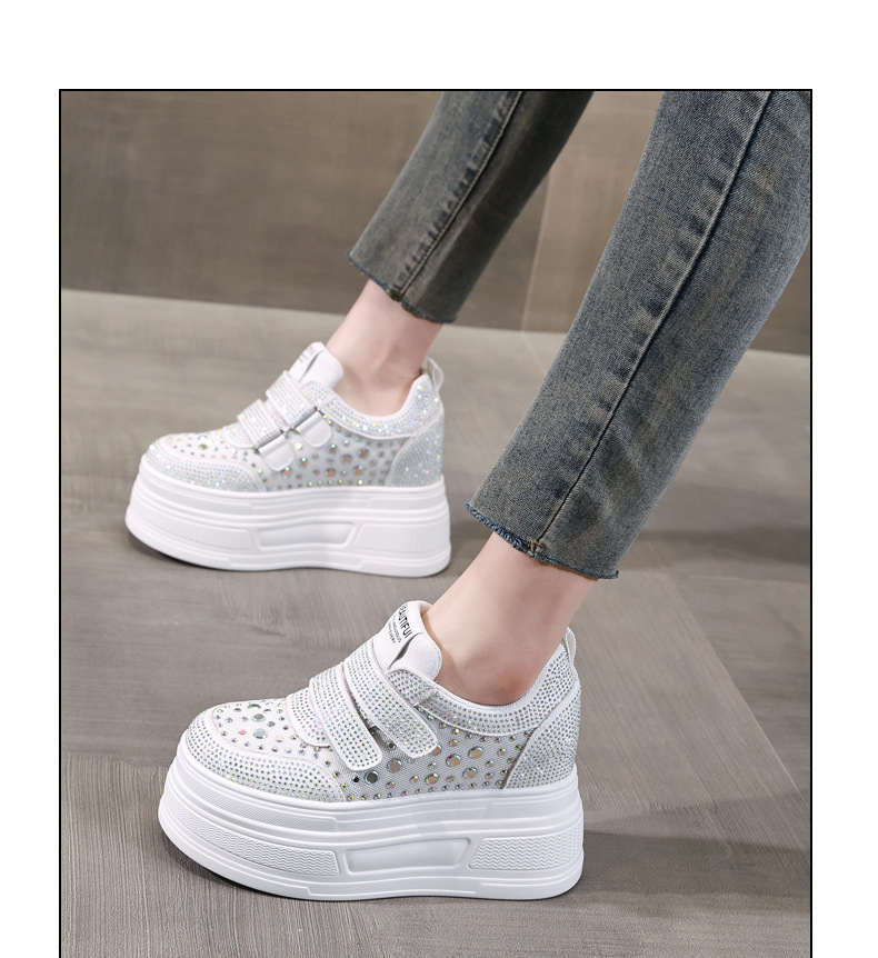 Giày sneaker nữ đế dày mặt lưới đính đá trắng — Màu đen chi tiết 12