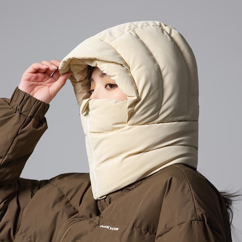 冬季围脖面罩一体套头女骑行保暖加绒羽绒帽子防风防寒滑雪雷锋帽|undefined