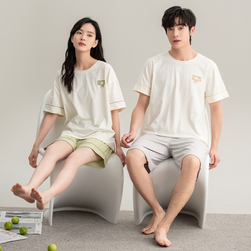 [Antibacteriano] Pijamas de pareja, ropa de hogar de algodón de manga corta de verano para mujer, pantalones cortos delgados para hombre, sueltos y exteriores