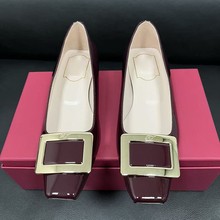鼎版RV新配色金属方扣浅口单鞋4cm方跟 漆皮高跟鞋婚鞋伴娘鞋通勤