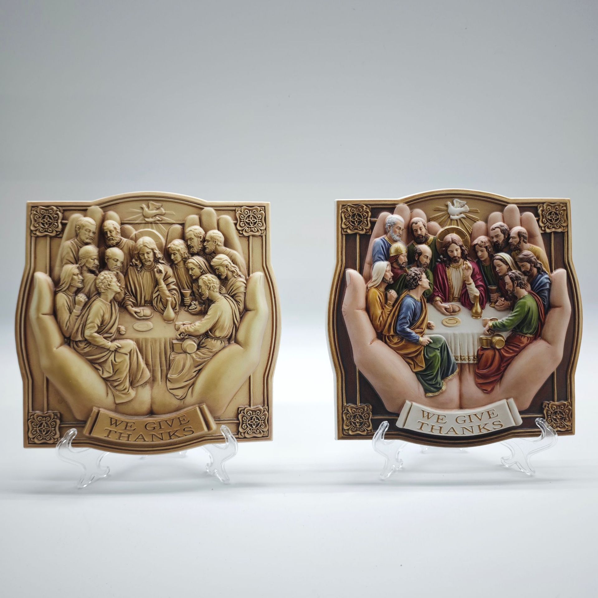 跨境外贸方形最后的晚餐树脂摆件挂件教堂家居装饰立体浮雕工艺品