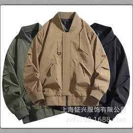 定制秋冬季新款夹克外套工装纯色防风立领中青年休闲时尚茄克直销