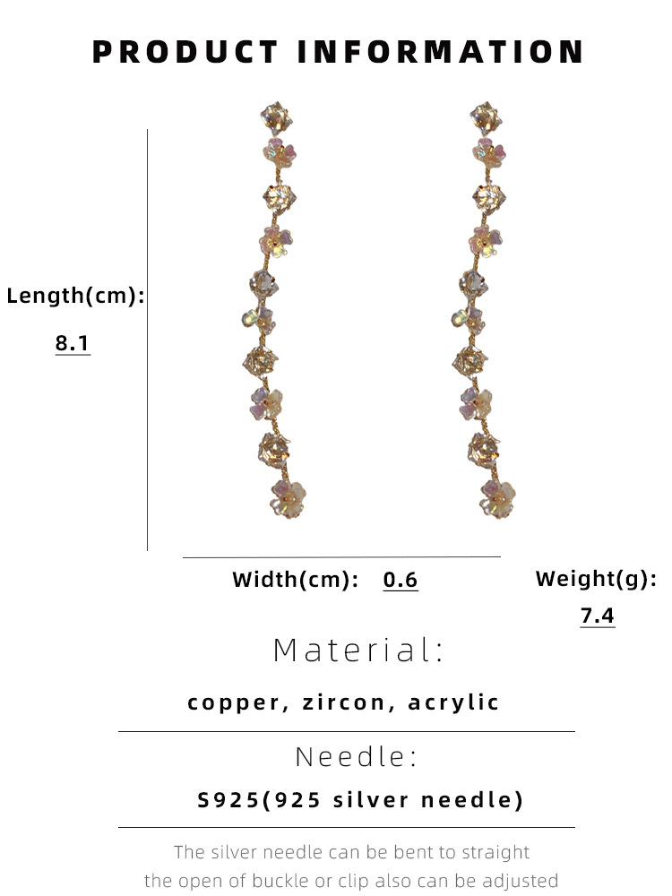 Fashion Flower Arylic Copper Earrings Tassel Zircon Copper Earrings
