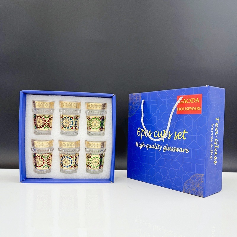 现货新款摩洛哥玻璃杯彩色阿拉伯餐厅水杯竹节杯齿轮杯Tea Glass|undefined