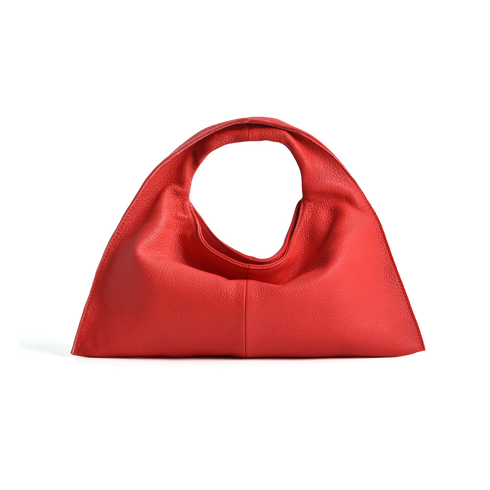 Korean Style Versatile Simple Genuine Leather Casual Commuter Cloud Underarm Bag Retro Large Capacity Textured Lambskin Dumpling Bag For Women - Thumbnail 7