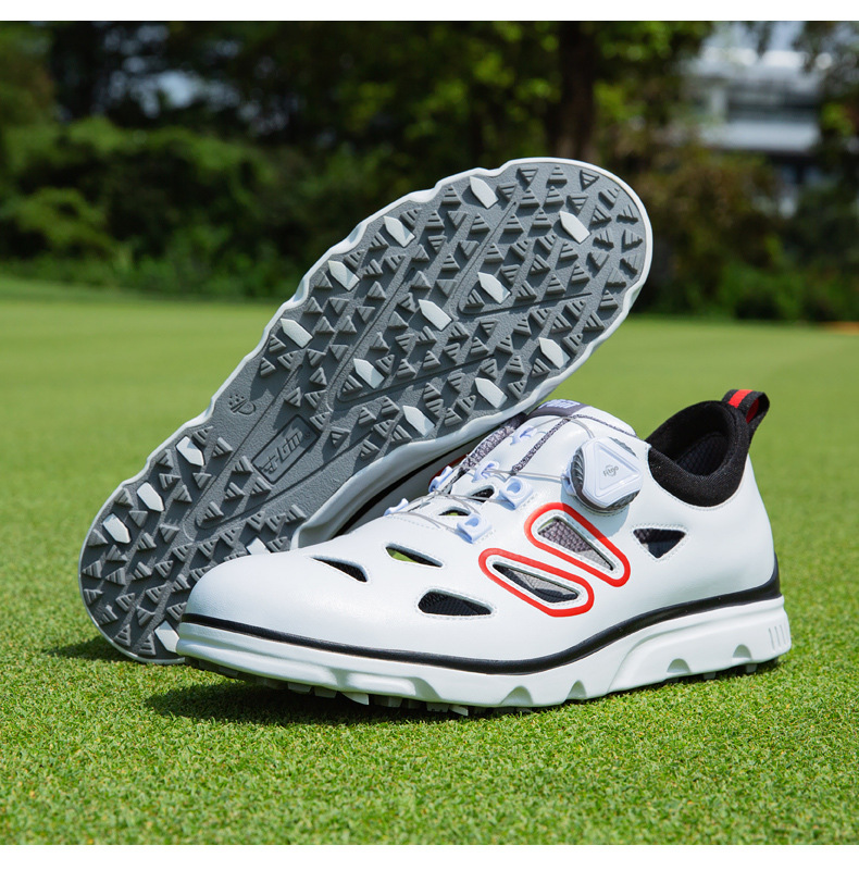 Giày golf nam PGM thoáng khí, đế đinh dẻo, mùa hè mát mẻ — XZ237-Trắng đen đỏ chi tiết 7