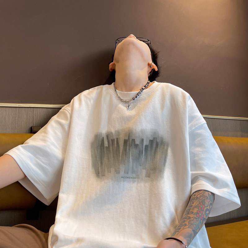 Marca de moda Otoño hombres de manga corta Camiseta de algodón de los hombres cuello redondo más tamaño de grasa suelta de manga corta azul oscuro 5 image 27