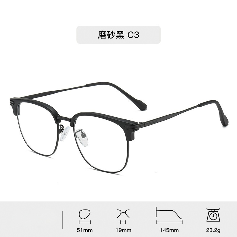 TR90 gafas para hombres con grados de gran cara, miopía, cara pequeña, marco de ojos, medio marco de cejas femeninas