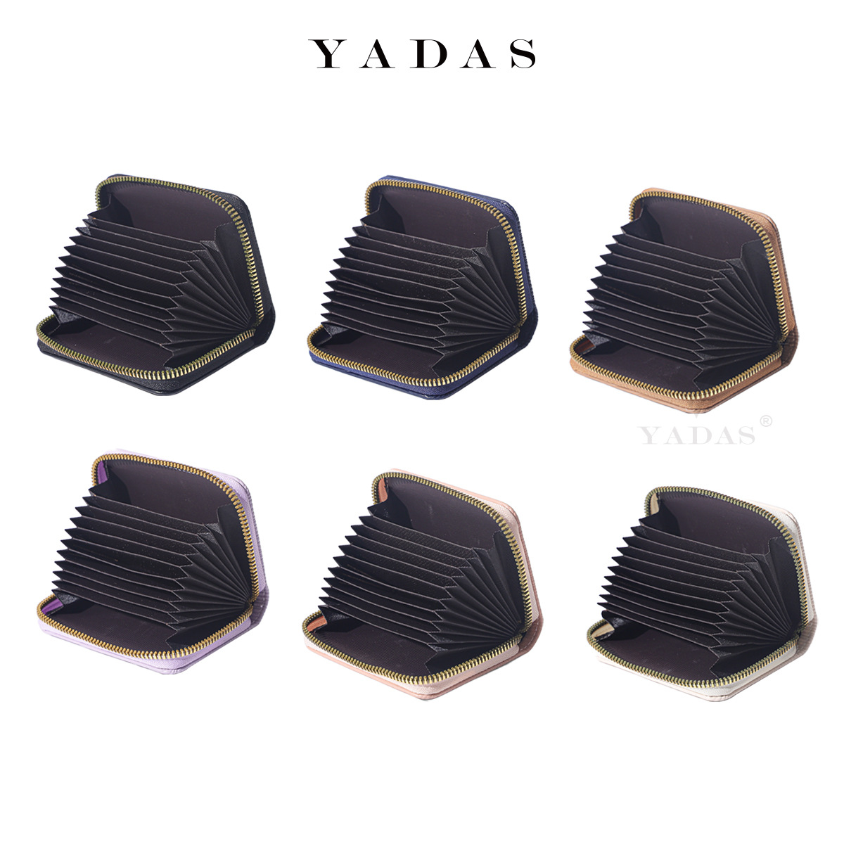 YADAS nueva cremallera mini ondulación de agua explosión de color sólido multi-cartón órgano de mujer PU bolsa de tarjetas al por mayor