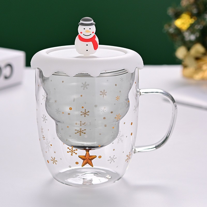 Taza de Navidad en línea en tazas de deseos de Navidad de dibujos animados tazas de regalo encantadoras tazas de agua caseras de doble vidrio