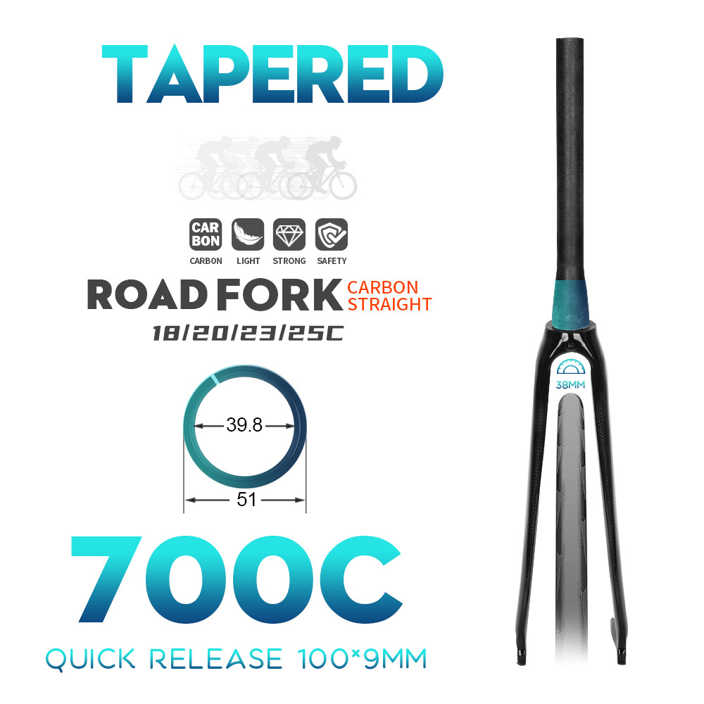 DODICI 700C Road Bike Front Fork Full Carbon Fiber Tapered Shape