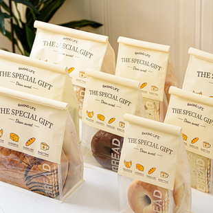 450g Sliced Toast Bread Packaging Bag Rolled Edge Wire Sealed Flap Pocket Pants Mochi Meal Bag Croissant Pastry Bag