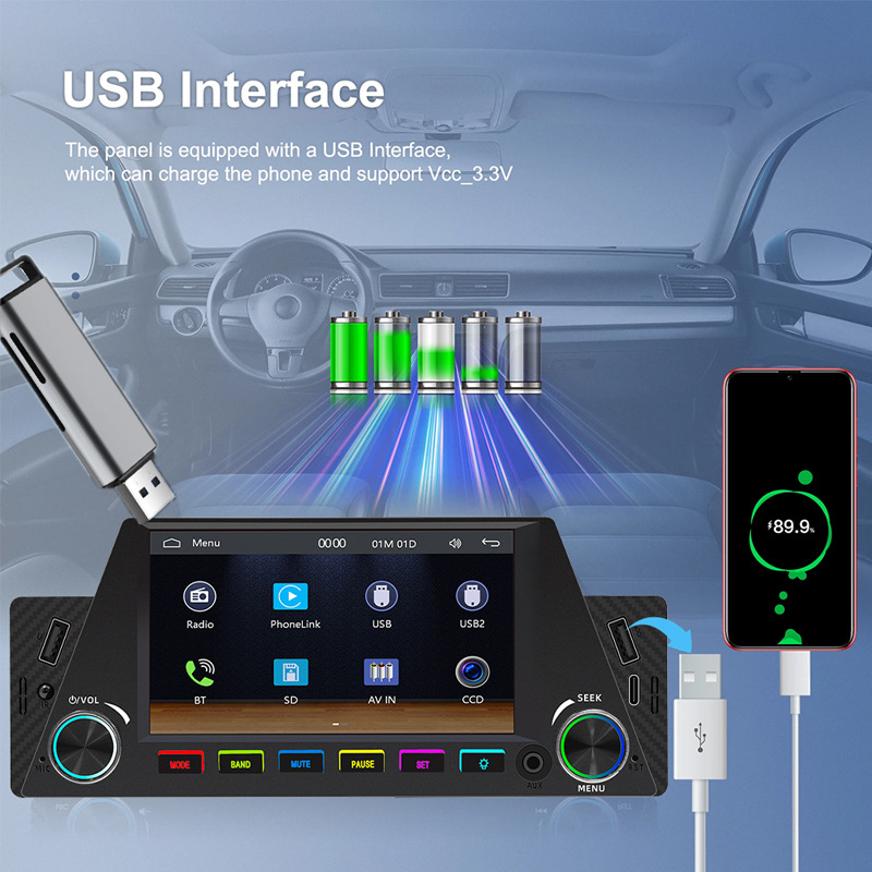 4.7 inch wireless carplay single spindle car mp5 player multimedia bluetooth card central control navigation 12V
