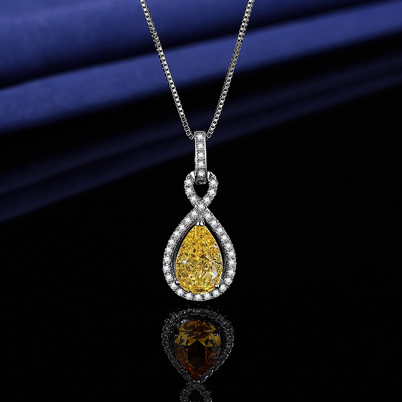 Xiaohongshu Kuaishou Douyin Influencer Live Silver-Plated Necklace High Carbon Stone Square Diamond Teardrop Pear-Shaped Women's Pendant Wholesale
