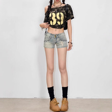 美式热辣短裤女款夏季性感辣妹弹力复古铆钉包臀热裤低腰牛仔裤子