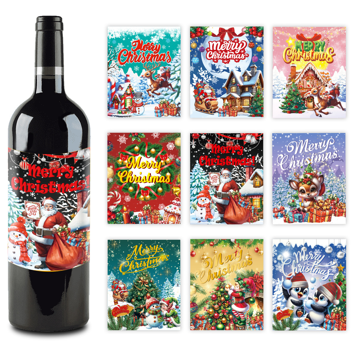Nuevos productos transfronterizos de etiquetas de botellas de vino de fiesta de Navidad etiquetas adhesivas de decoración de botellas de vino de copa de Navidad image 1