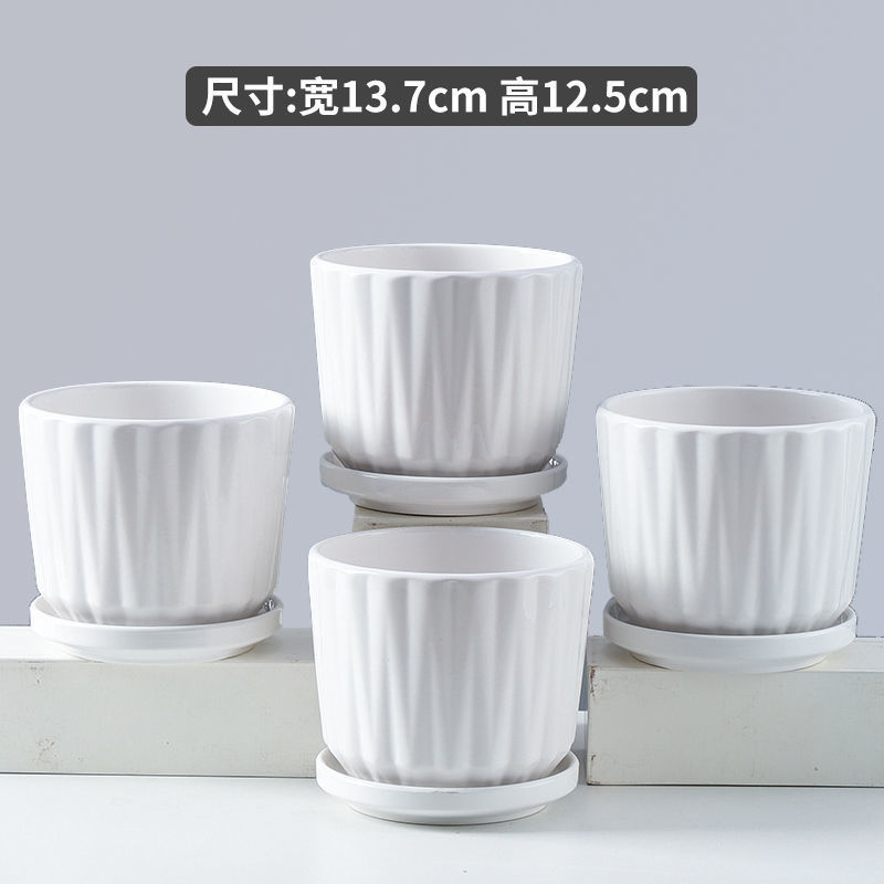 Pot de cerámica blanca simple, precio especial, gran tamaño extra grande con bandeja, personalidad doméstica, orquídeas colgantes verdes, carne