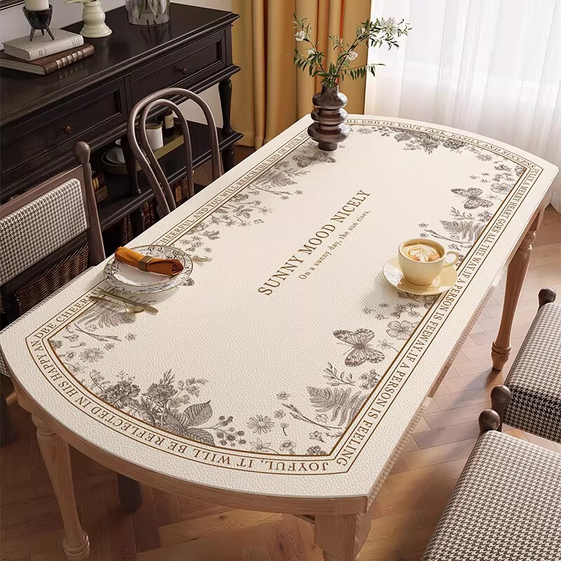 French-Style Oval Dining Table Mat, Waterproof, Oil-Proof, No-Wash, Black and White, Simple Style, Light Luxury, High-End Feel, Round Tablecloth