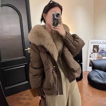 欧美高端大毛领羽绒棉服女短款冬季新款时尚可拆毛领加厚外套