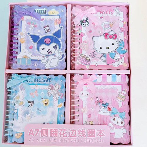 Sanrio coil notebook A7 high-looking Kurome side-turn lace student diary portable pocket notebook