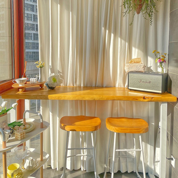 Nordic Solid Wood Bar Table Home Living Room Balcony Wall Partition Long Table Light Luxury Bar Restaurant High Table and Chair