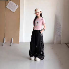 女童夏季套装2026新款韩版中大童短袖印花T恤小女孩工装裤两件套