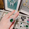 Earrings emerald, zirconium, ring, 750 sample gold, flowered
