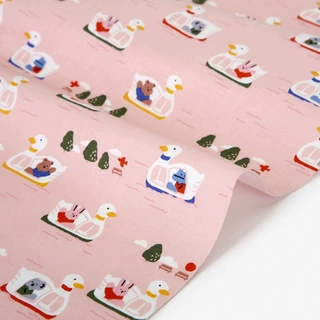 游艇鸭日韩数码印花粉色手工面料服装儿童布料