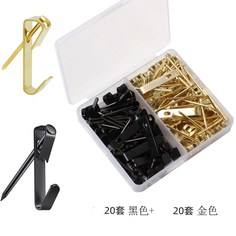 Cross-border hot sale black hook 30 pounds with nails photo frame hook seamless gold mixed 80 piece set hanging bag hook spot Cross-border hot sale black hook 30 pounds with nails photo frame hook seamless gold mixed 80 piece set hanging bag hook spot