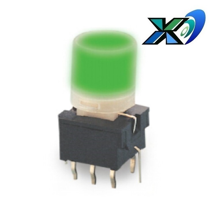 六脚插件带灯自锁开关   绿色按键自锁开关带灯  LED自锁开关插件