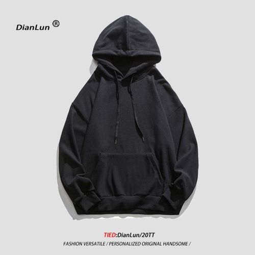 Cap Sweatshirt Streetwear Heavyweight Long-Sleeve Hoodie Men 2024 Autumn/Winter Solid Color Fleece Lined Thick Cool Casual Top