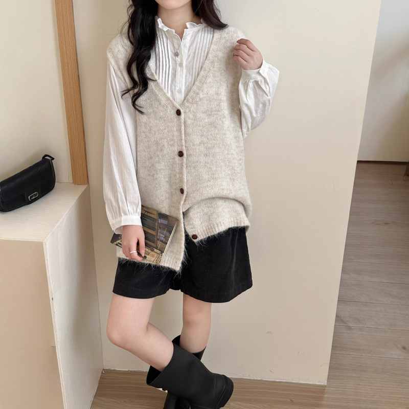 Alpaca Wool Button Vest Women's Korean Style Early Autumn New Sleeveless Layered Versatile Vest Cardigan Jacket Top