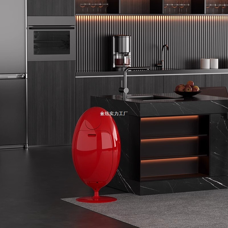 Rotating Trash Can with Dinosaur Egg Design, Open Garbage Bin, Floor-Standing Designer Model, Large Flat Ornament, Eco-Friendly Kitchen