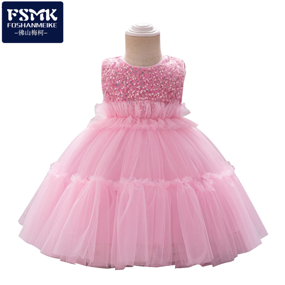 Europa y los Estados Unidos nuevos bebés de ropa de cama de sequillas vestidos de niñas fiesta cena de vacaciones niños tela de tela de tela de tela de banda princesa vestido