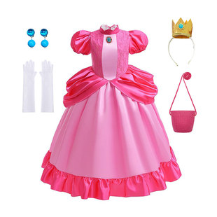 Halloween Kids Super Mary Mario Game Costume Christmas Pink Peach Peach Princess Dress