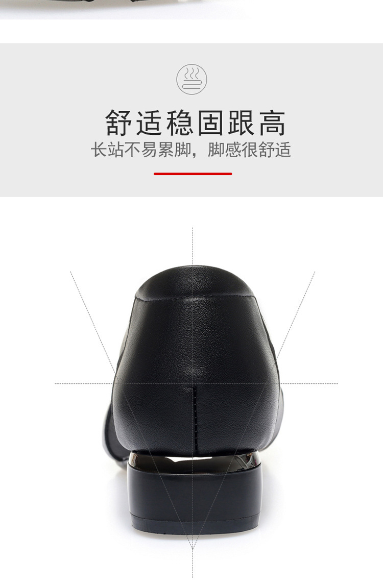 Sandal nữ da bò gót vuông thấp quai chữ V miệng nông mùa hè — Màu be xám (toàn bộ da bò) chi tiết 7