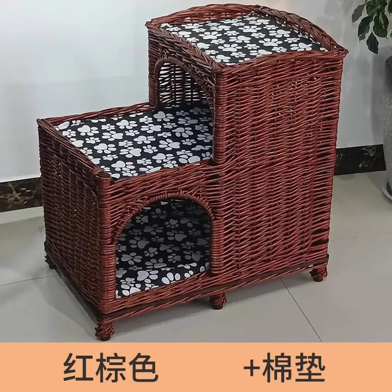 Casa de verano universal de cuatro estaciones de ratana trapezoidal tejida felina de cachorro tejida de sauce de doble capa desmontable y lavable para mascotas