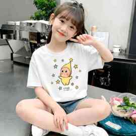 俏妮卡 夏季新款女孩星星人印花纯棉短袖t恤女童薄款小童衣服夏装
