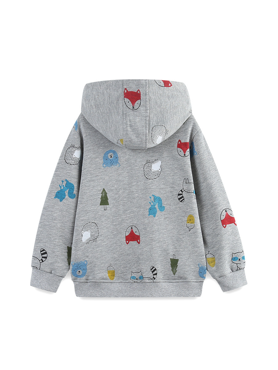 Otoño nuevo chaqueta de niño estilo europeo y americano con cremallera chaqueta infantil de algodón de punto impresa con sombrero chaqueta infantil