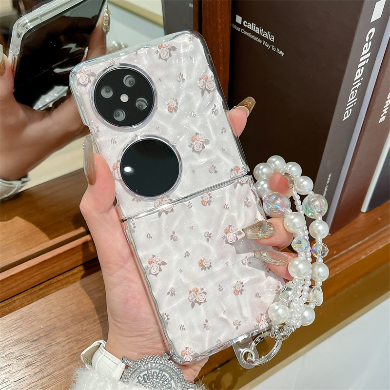 Capa para celular Huawei Pocket 2, dobrável com textura ondulada, resistente a quedas, estampa de rosas em tela cheia, design simples para mulheres._voghion.com