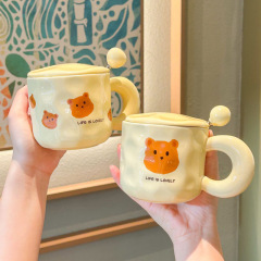 高颜値かわいいベアーマグカップ男子女子がコップを飲んでスプーンをかぶせたカップル陶磁器カップコーヒー朝食カップ