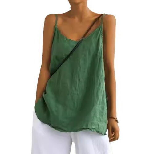 2025 European and American cotton and linen halter vest women's summer new loose cotton and linen with sleeveless all-matching base top