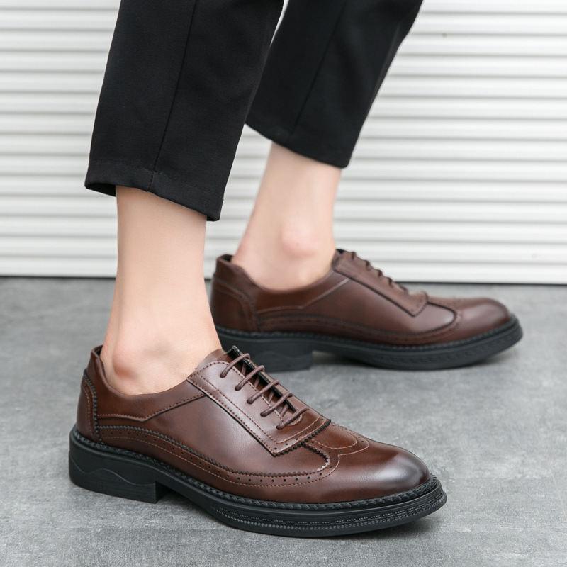 Transfronterizos zapatos de cuero retro de tamaño grande primavera y otoño 2024 nuevo hombre bloque correa de negocios zapatos casuales de cuero image 3