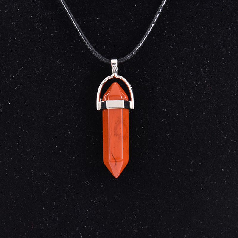 Cristal natural ágata columna hexagonal colgante diamante bala collar al por mayor cuarzo punto colgante