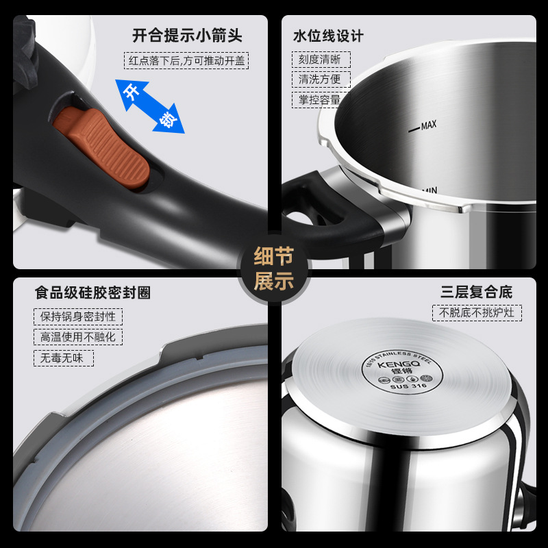 Alemania 316 olla de alta presión de acero inoxidable nuevo tipo de horno de gas electromagnético especial casero pequeña olla a prueba de explosiones alta presión