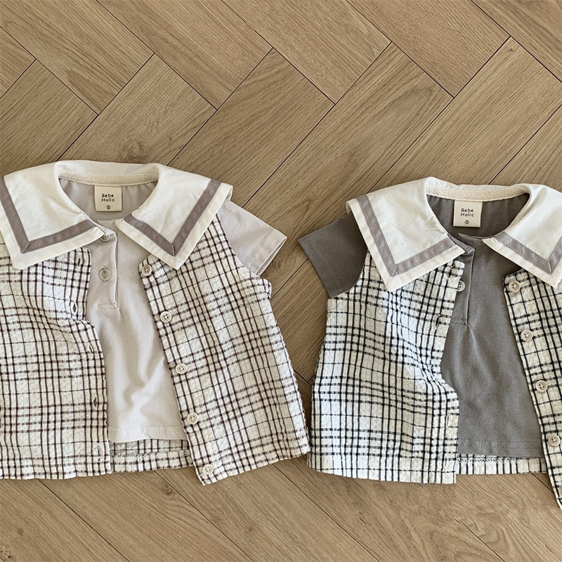 Ropa de bebé verano 2024 nueva ropa infantil coreana para niños chaleco de caballo cuadrado