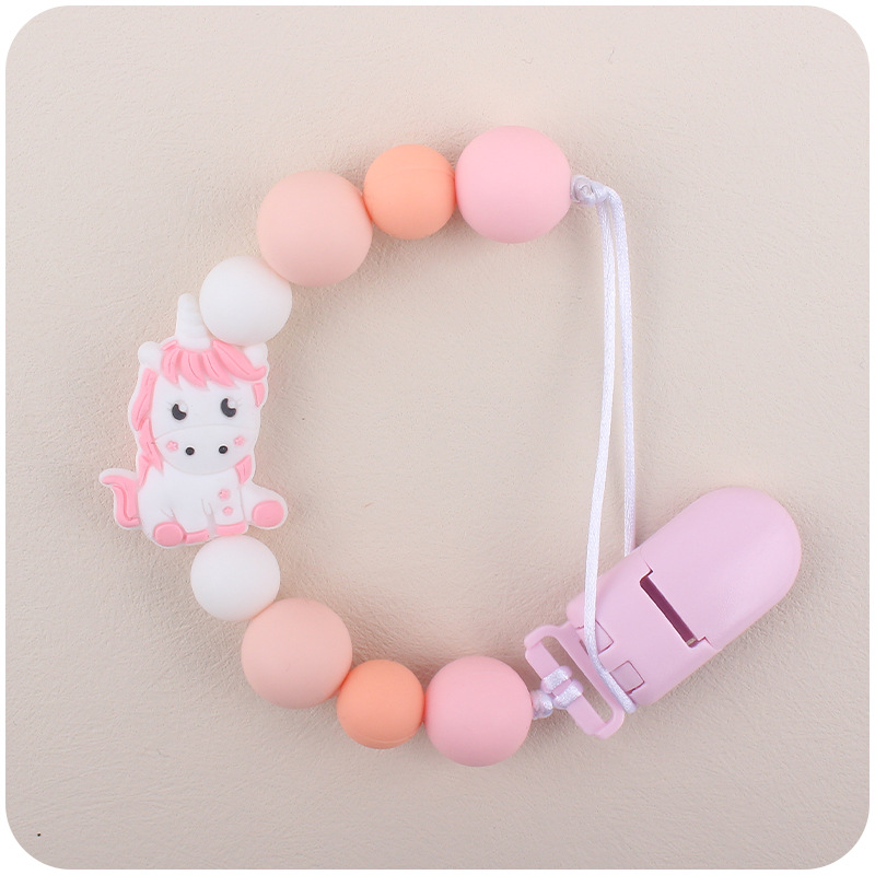 Nuevo bebé chupete cadena creativa bebé dibujos animados animal unicornio silicona mordedura molar anti-gota cadena
