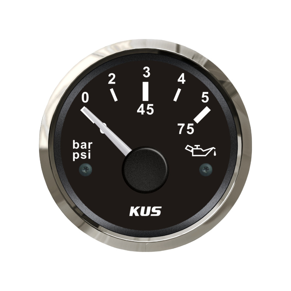 Universal KUS Oil Pressure Gauge 5bar 10bar 52mm Universal with Night Light (automobile instrument) - black-gauge-0-5bar